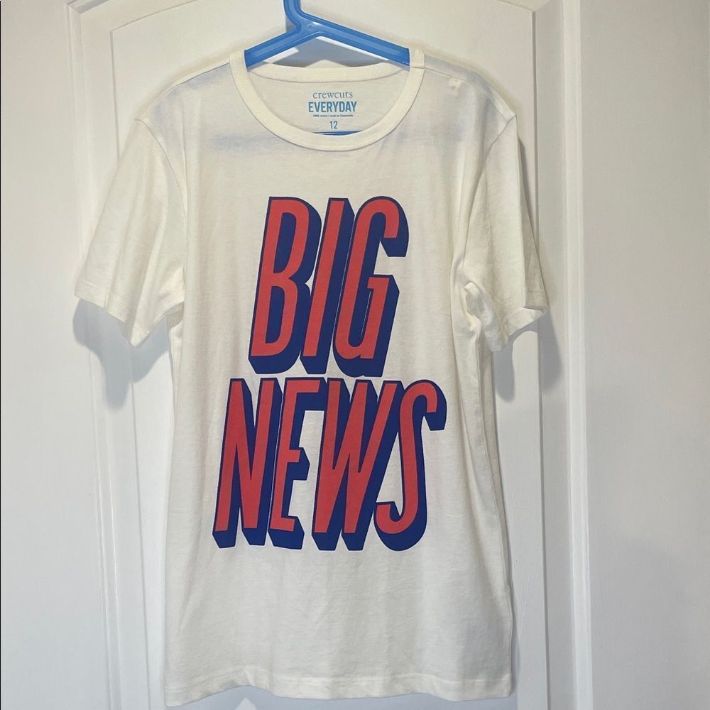 Crewcuts White Tee with Red and Blue 'Big News' Print size 12